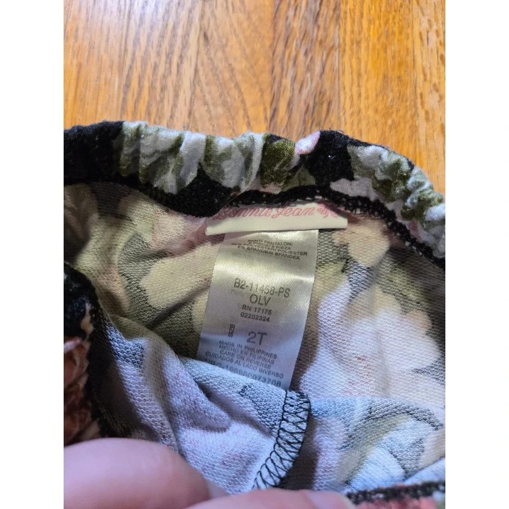 Bonnie Jean Girl 2T Olive Ruffle Flared Hem BOHO Gauze Top Floral Legging Outfit